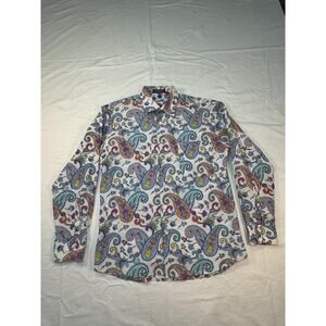 Alan Flusser Shirt Men M Button Down All Over Print Paisley Western Preppy Retro